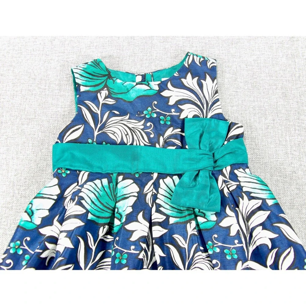 Gymboree Floral Party Dress Girls 5T Blue Green Excellent Sleeveless Bow Special